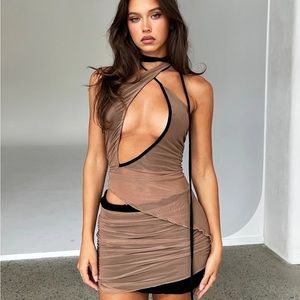 TigerMist Brown black halter neck set